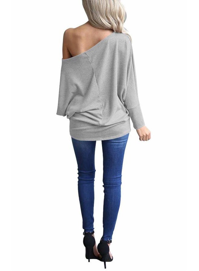 Lacozy Women's Off Shoulder Long Sleeve Oversized Pullover Sweater Knit Jumper Loose Tunic Tops, E-lightgray, M - Image 4