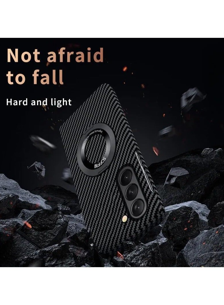 general Compatible with Samsung Galaxy Z Fold 7 5G Magnetic Swivel Ring Rack Case Carbon Fibre Patterned Folding Stand Hard Case for Z Fold7 - Image 5