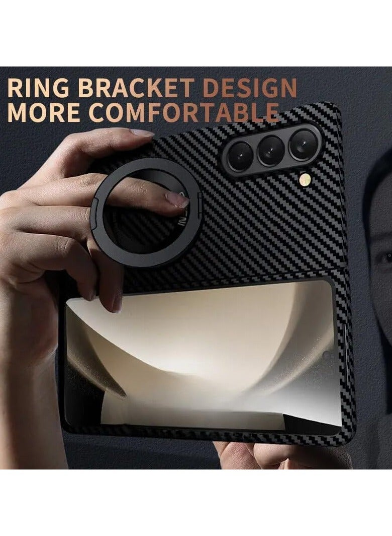 general Compatible with Samsung Galaxy Z Fold 7 5G Magnetic Swivel Ring Rack Case Carbon Fibre Patterned Folding Stand Hard Case for Z Fold7 - Image 4