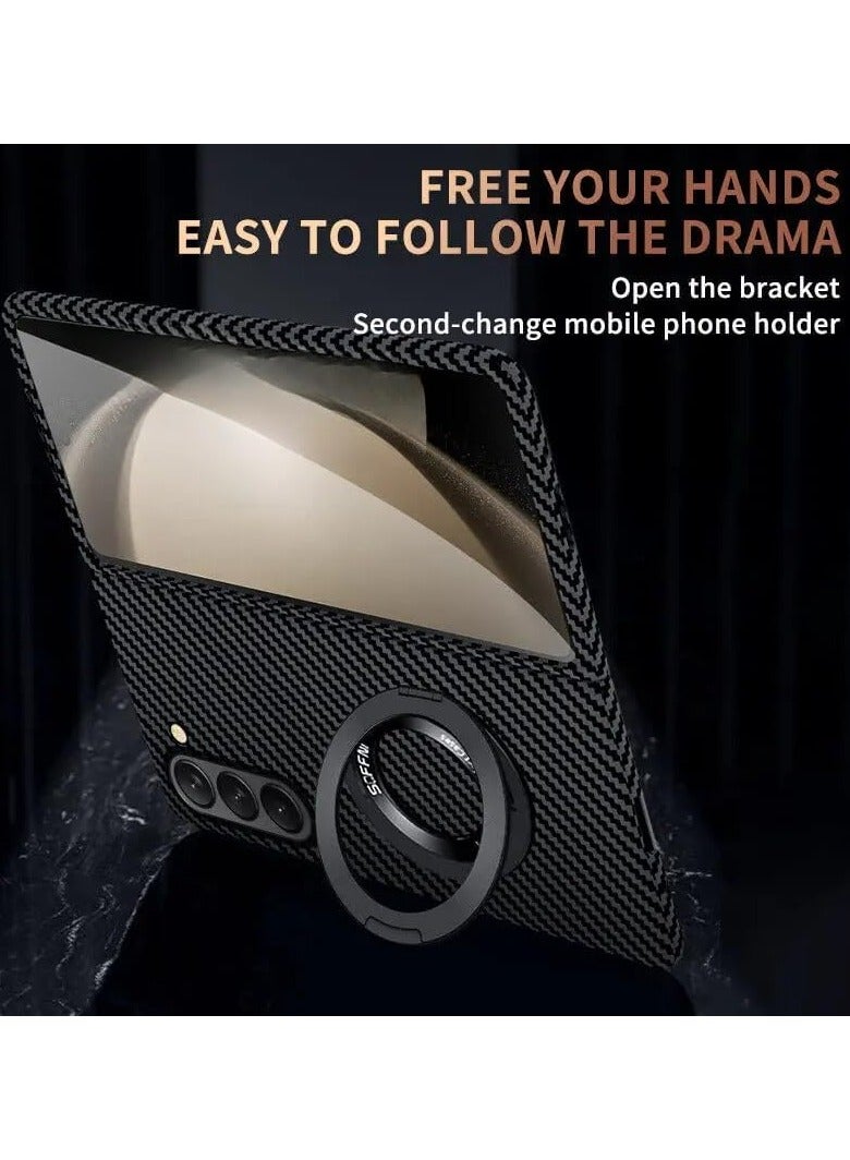 general Compatible with Samsung Galaxy Z Fold 7 5G Magnetic Swivel Ring Rack Case Carbon Fibre Patterned Folding Stand Hard Case for Z Fold7 - Image 2