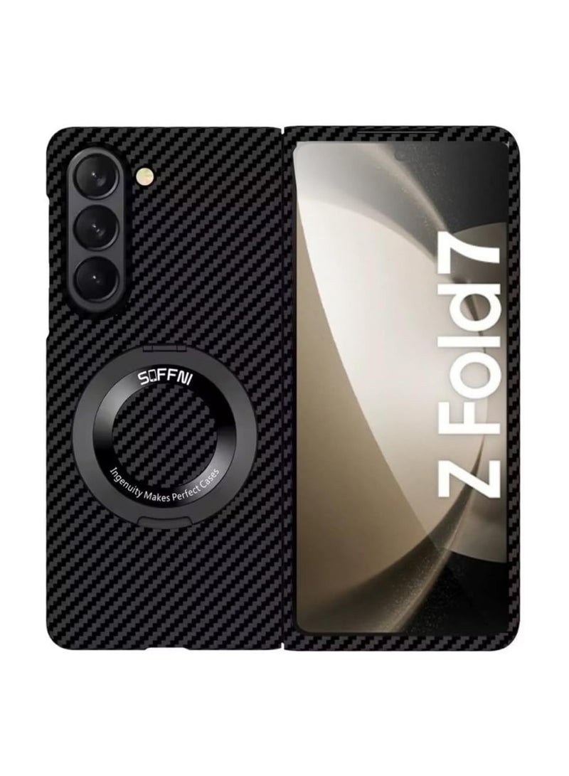 general Compatible with Samsung Galaxy Z Fold 7 5G Magnetic Swivel Ring Rack Case Carbon Fibre Patterned Folding Stand Hard Case for Z Fold7 - Image 1