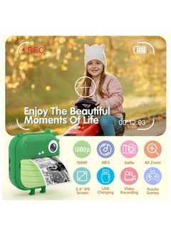 XiuWoo Instant Camera for Children Mini Thermal Printing Camera 32 TF Card Display 2.4 inch 1080P HD Video Photo 48MP Dual Camera 2 rolls included Green Dino  - Image 2
