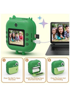 XiuWoo Instant Camera for Children Mini Thermal Printing Camera 32 TF Card Display 2.4 inch 1080P HD Video Photo 48MP Dual Camera 2 rolls included Green Dino  - Image 4