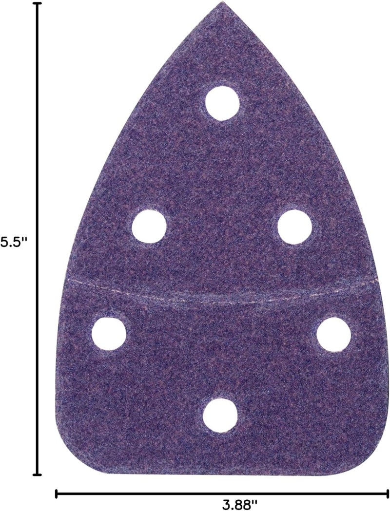 3M Ultra Durable Detail Palm Sander Sanding Sheets, 1/4 Sheet, 6 Hole Pattern, 60 grit, 5 Pack, Purple - Image 3