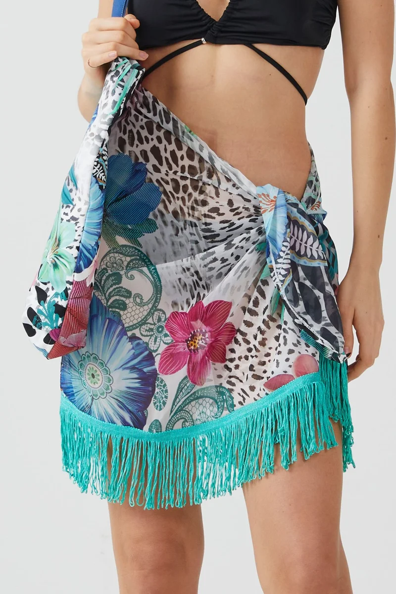 ايس هوم Moda Tropical Floral Tasseled Pareo Beach Dress