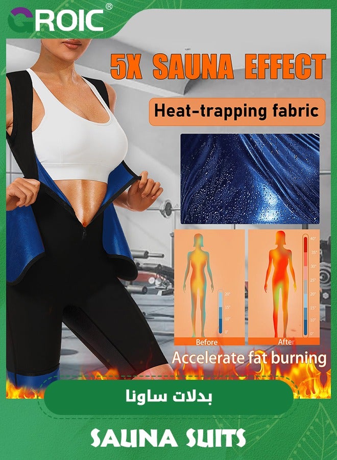 GROIC Sauna Suits for Women, 4 IN 1 Slimming Full Body Sauna Jumpsuit, Full Body Sauna Waist Trainer Vest Workout Sweat Suits Sauna Vest, Adjust Waist, Breathable  - Image 2