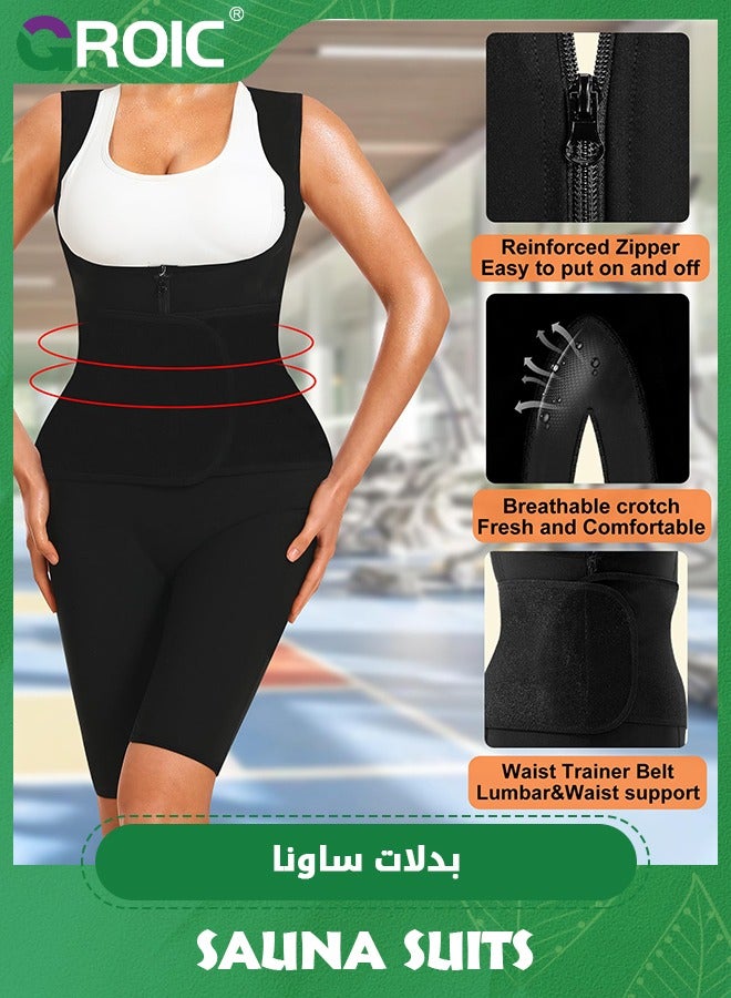 GROIC Sauna Suits for Women, 4 IN 1 Slimming Full Body Sauna Jumpsuit, Full Body Sauna Waist Trainer Vest Workout Sweat Suits Sauna Vest, Adjust Waist, Breathable  - Image 3