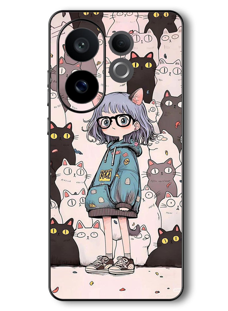 Theodor Case Compatible with Vivo V60 6.77 Inch Protection Shockproof Bumper Cover Cats & Girl - Image 1