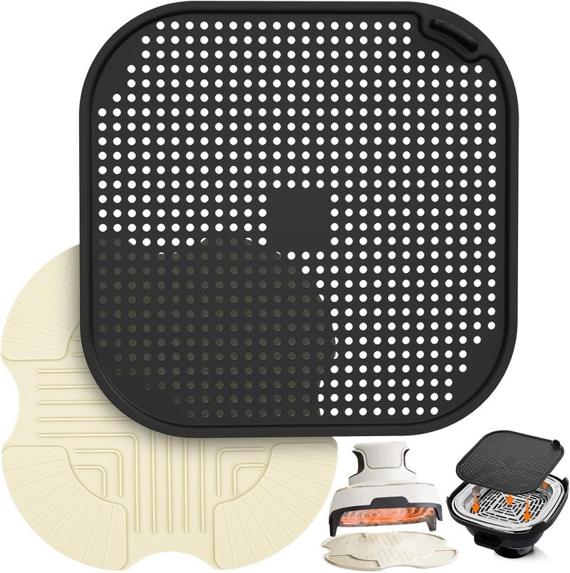 Amoner 2 PCS Air Fryer Trivets Silicone and Splatter Shield for Ninja Crispi,Heat Resistant Mat for Air Fryer for Air Fryer Accessories,for Ninja Combi Accessories Kitchen Air Fryer Trivet (Off White&Black) - Image 1