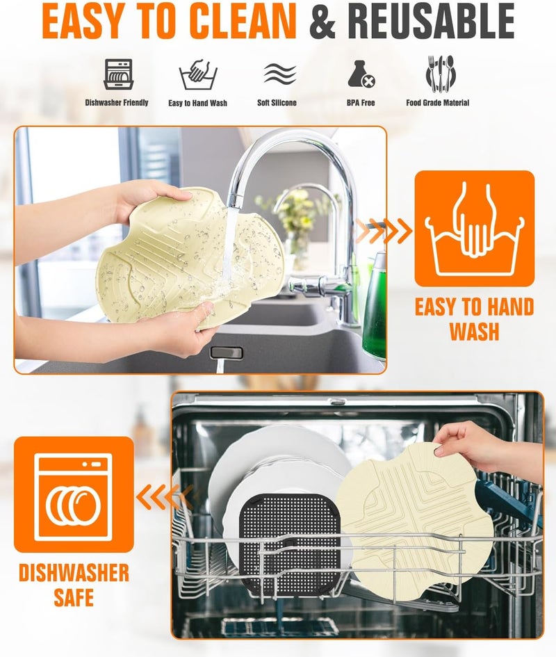 Amoner 2 PCS Air Fryer Trivets Silicone and Splatter Shield for Ninja Crispi,Heat Resistant Mat for Air Fryer for Air Fryer Accessories,for Ninja Combi Accessories Kitchen Air Fryer Trivet (Off White&Black) - Image 3