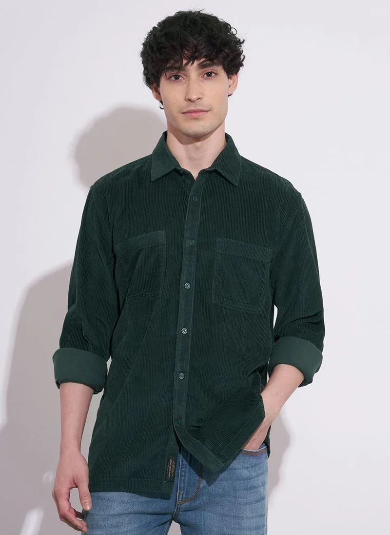 بيينغ هيومان Men Textured Spread Collar Pure Cotton Casual Shirt