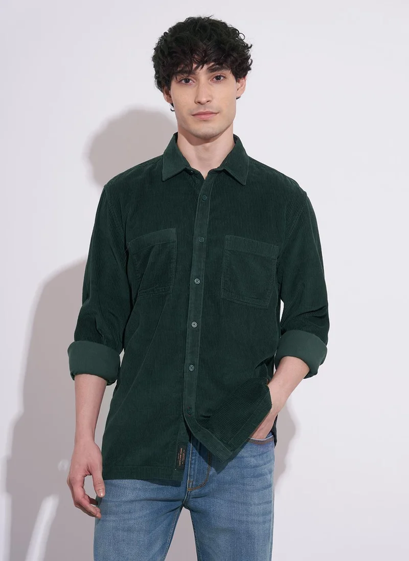 بيينغ هيومان Men Textured Spread Collar Pure Cotton Casual Shirt