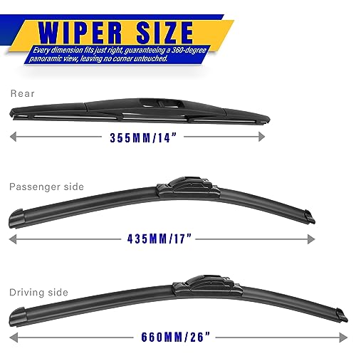 Rooppa 3 wipers Replacement for 2012-2018 Subaru Forester/2015-2019 Subaru Outback, Windshield Wiper Blades Original Equipment Replacement - 26"/17"/14" (Set of 3) U/J HOOK - Image 2