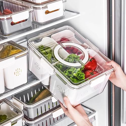 Vasukie Divided Fridge Storage Boxes With 4 Serving Veggie Tray with Lid and Handle, Fridge Organizer with Removable 4 Compartment, Fridge Storage Containers (4 Large Compartment-1PC) - Image 4