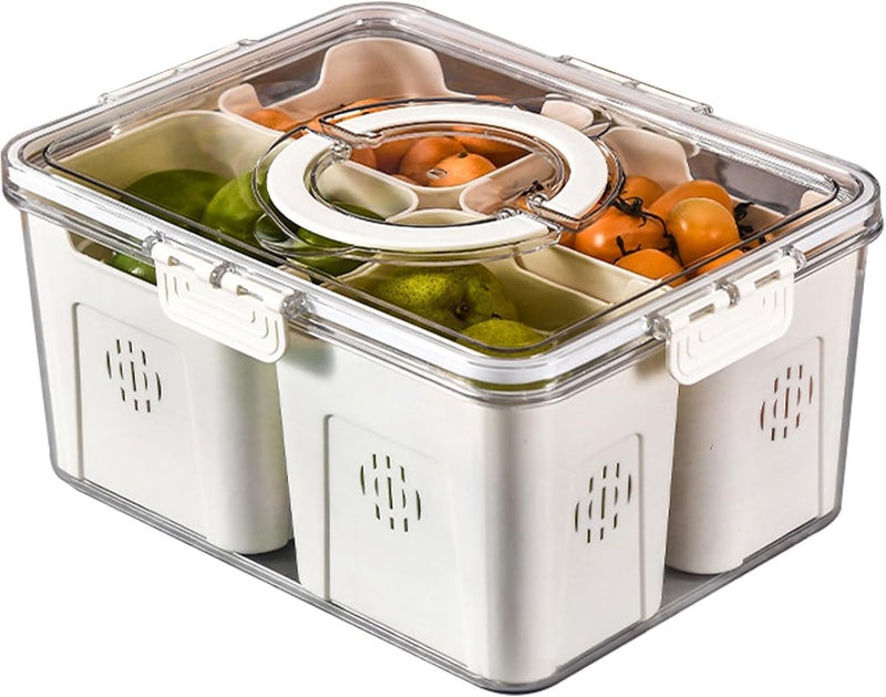 Vasukie Divided Fridge Storage Boxes With 4 Serving Veggie Tray with Lid and Handle, Fridge Organizer with Removable 4 Compartment, Fridge Storage Containers (4 Large Compartment-1PC) - Image 1