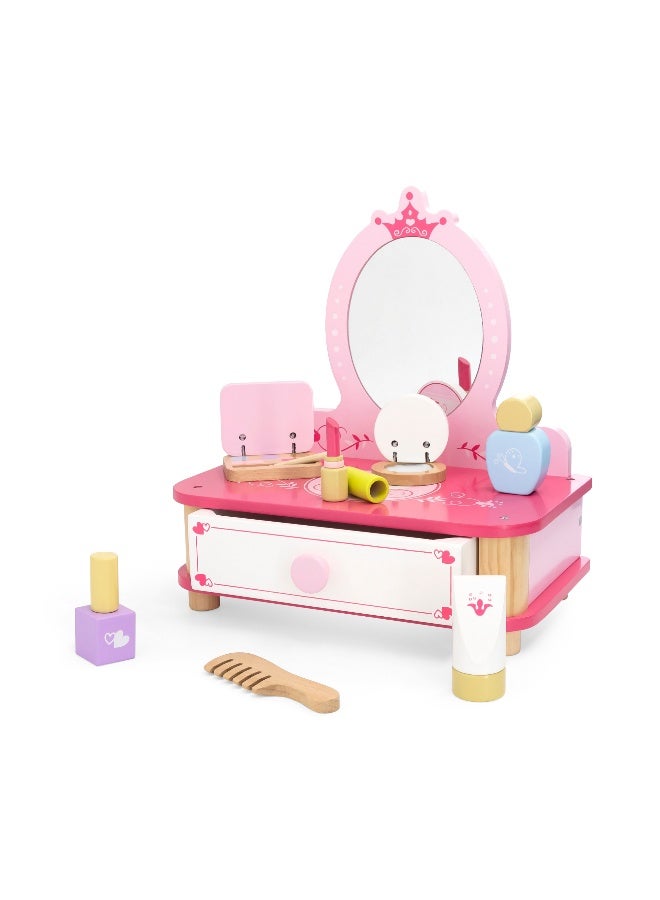 Viga Wooden Dressing Table with Mirror and Accessories – Pretend Play Make-Up Vanity for Kids – 9-Piece Beauty Set – Ages 3 and Up - Image 1