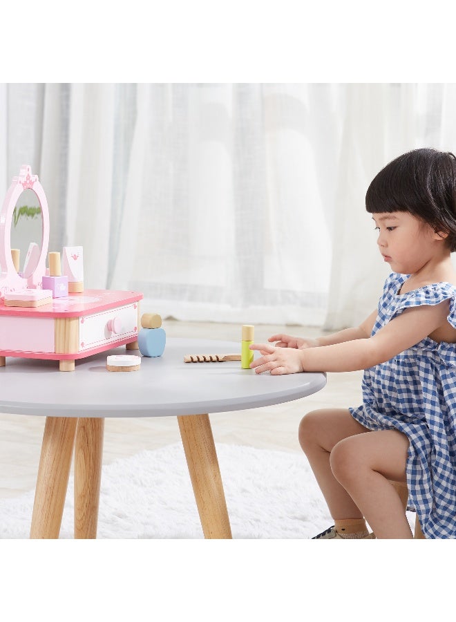 Viga Wooden Dressing Table with Mirror and Accessories – Pretend Play Make-Up Vanity for Kids – 9-Piece Beauty Set – Ages 3 and Up - Image 3