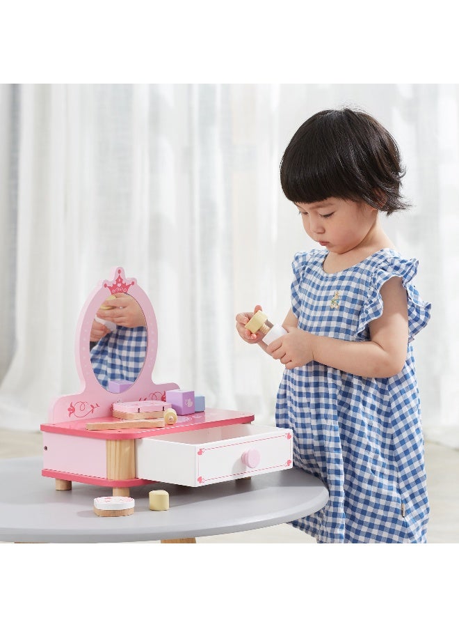 Viga Wooden Dressing Table with Mirror and Accessories – Pretend Play Make-Up Vanity for Kids – 9-Piece Beauty Set – Ages 3 and Up - Image 4