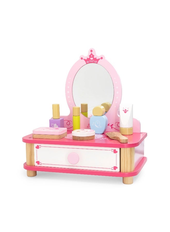 Viga Wooden Dressing Table with Mirror and Accessories – Pretend Play Make-Up Vanity for Kids – 9-Piece Beauty Set – Ages 3 and Up - Image 2