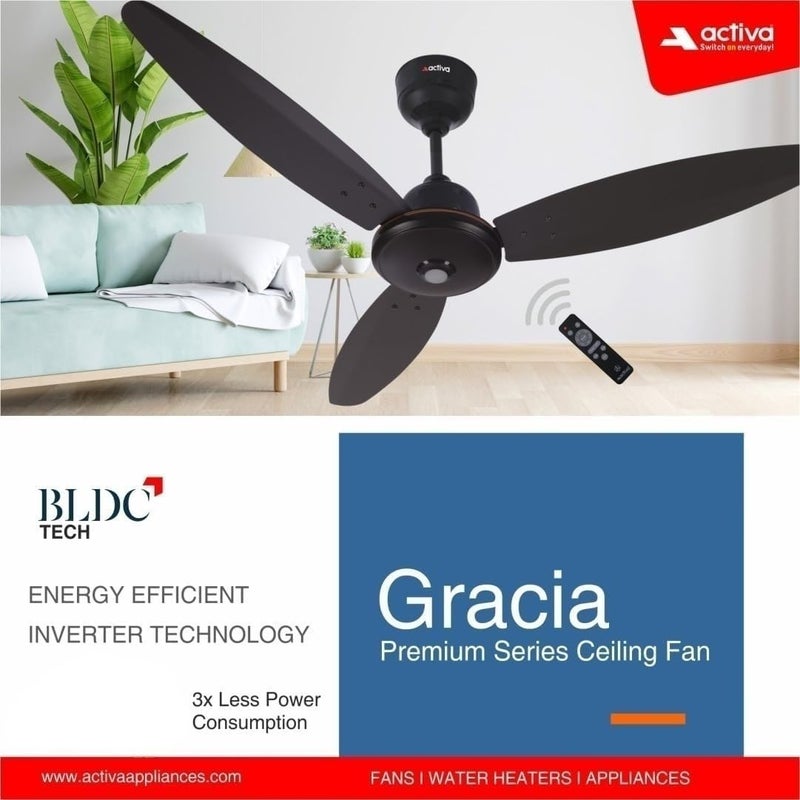Activa Gracia 1200 MM (28 Watts) BLDC Motor Fan With LED Light |Remote| 3 Blade Energy Saving Ceiling Fan With 4 Year Warranty (Dark Brown) - Image 4
