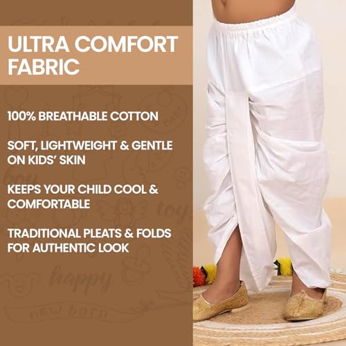 BABA AND BABY Boys Cotton Dhoti Pant Ready-to-Wear White Traditional Ethnic Wear for Kids (18-24 Months, White) - Image 3