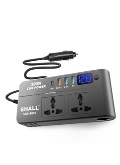 SHALL 200W Car Power Inverter, DC 12/24V to 220V AC Car Inverter,3 USB 1 Type-C Ports Charger Adapter Car Plug Converter with Switch and Current LED Screen  - Image 1