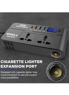 SHALL 200W Car Power Inverter, DC 12/24V to 220V AC Car Inverter,3 USB 1 Type-C Ports Charger Adapter Car Plug Converter with Switch and Current LED Screen  - Image 3