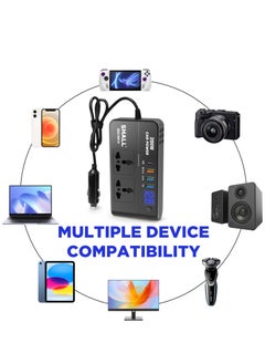 SHALL 200W Car Power Inverter, DC 12/24V to 220V AC Car Inverter,3 USB 1 Type-C Ports Charger Adapter Car Plug Converter with Switch and Current LED Screen  - Image 5