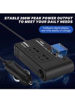 SHALL 200W Car Power Inverter, DC 12/24V to 220V AC Car Inverter,3 USB 1 Type-C Ports Charger Adapter Car Plug Converter with Switch and Current LED Screen  - Image 4