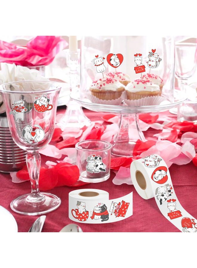 A1diee Valentine Cartoon Cat Stickers - Cat Heart I Love You Decal Cartoon Animal Sweet Love Red Heart Stickers for Kids Envelopes Water Bottle Postcards Scrapbooking Greeting Cards, 1000Pcs 2 Rolls - Image 4
