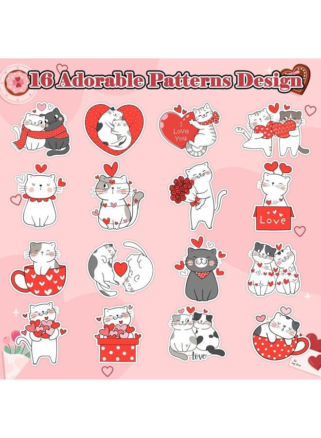 A1diee Valentine Cartoon Cat Stickers - Cat Heart I Love You Decal Cartoon Animal Sweet Love Red Heart Stickers for Kids Envelopes Water Bottle Postcards Scrapbooking Greeting Cards, 1000Pcs 2 Rolls - Image 3