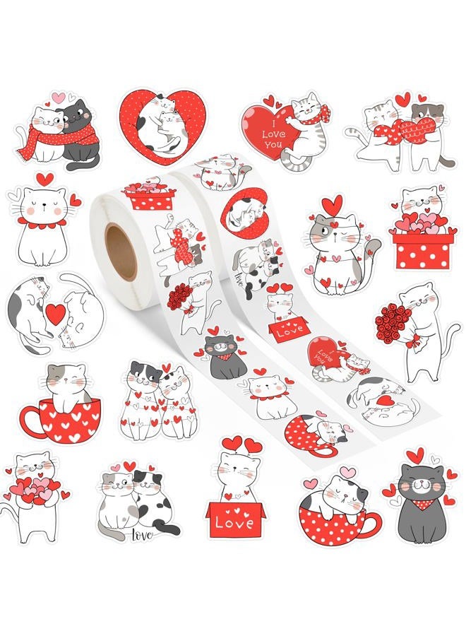 A1diee Valentine Cartoon Cat Stickers - Cat Heart I Love You Decal Cartoon Animal Sweet Love Red Heart Stickers for Kids Envelopes Water Bottle Postcards Scrapbooking Greeting Cards, 1000Pcs 2 Rolls - Image 1
