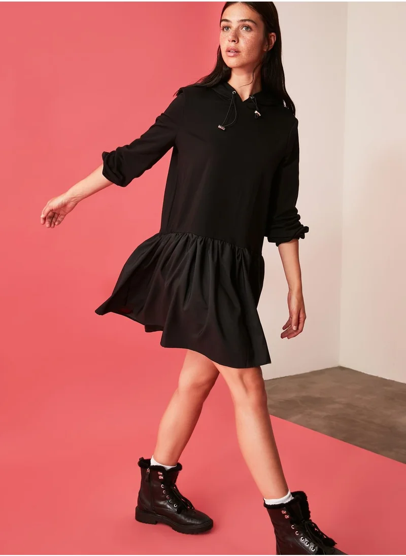 trendyol Ruffle Hem Hooded Dress