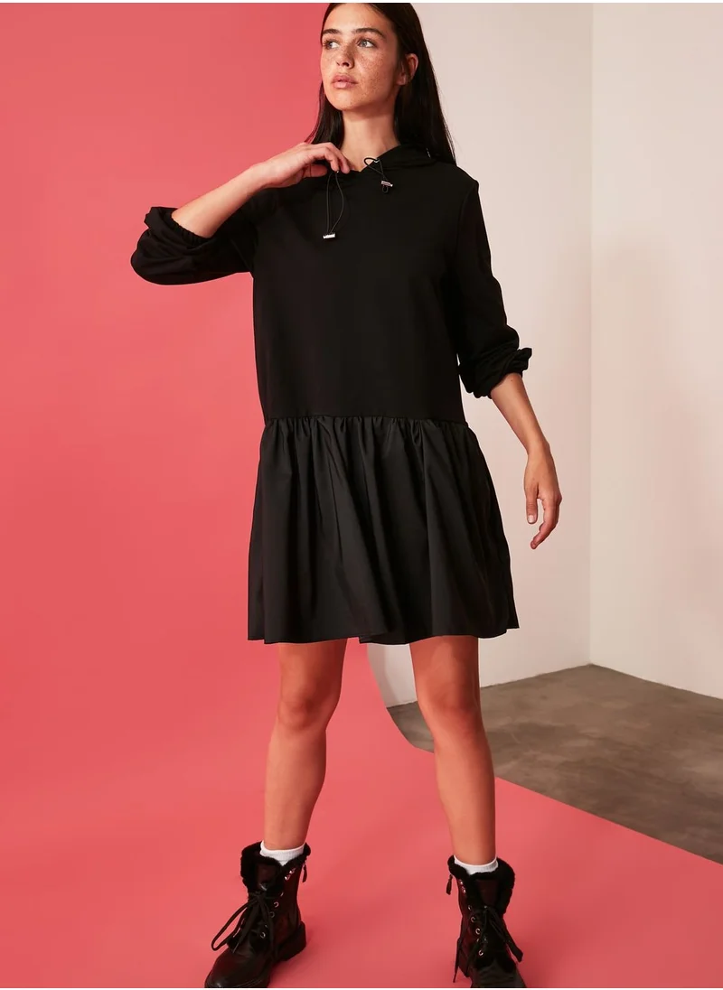 trendyol Ruffle Hem Hooded Dress