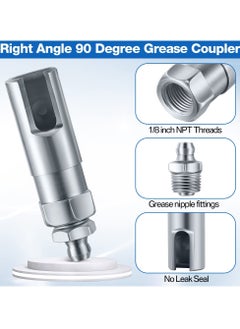 Excefore Grease Gun Coupler with 1/8 inch NPT Threads, Push on Slotted Right Angle 90 Degree Grease Coupler Fits Standard 1/8 inch NPT Grease Hoses, 2.1 Inch Length  - Image 3
