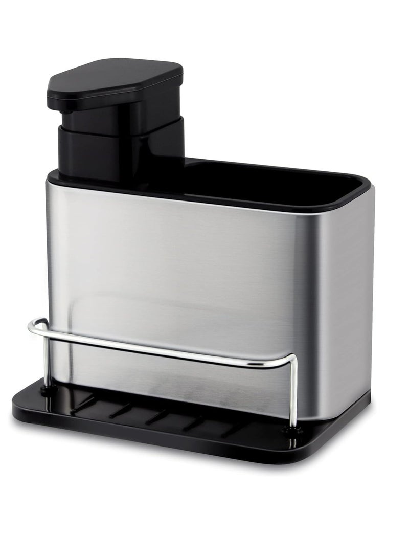 Dish Soap Dispenser for Kitchen Sink, 3 in 1 Sponge Holder for Kitchen Sink Holder, Stainless Steel Kitchen Sink Organizer with Sponge Holder, Liquid Soap Dispenser with Removable Leakproof Tray - Image 1