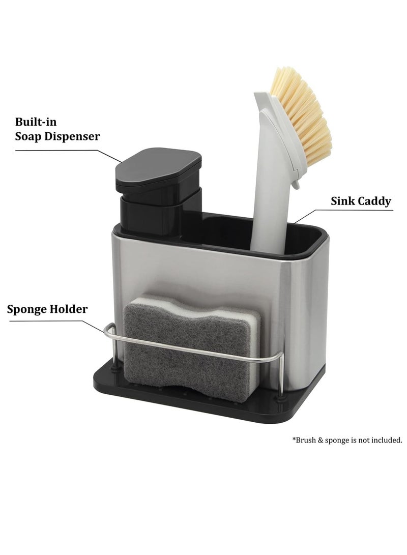 Dish Soap Dispenser for Kitchen Sink, 3 in 1 Sponge Holder for Kitchen Sink Holder, Stainless Steel Kitchen Sink Organizer with Sponge Holder, Liquid Soap Dispenser with Removable Leakproof Tray - Image 2