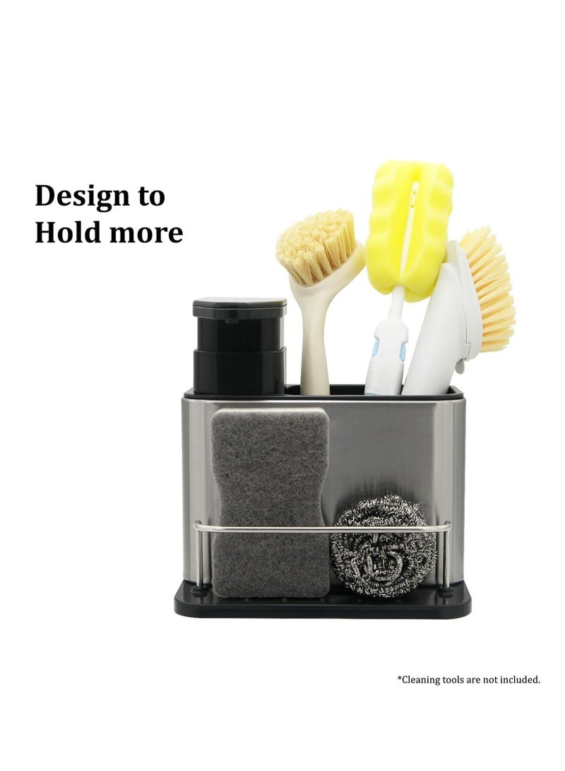 Dish Soap Dispenser for Kitchen Sink, 3 in 1 Sponge Holder for Kitchen Sink Holder, Stainless Steel Kitchen Sink Organizer with Sponge Holder, Liquid Soap Dispenser with Removable Leakproof Tray - Image 4