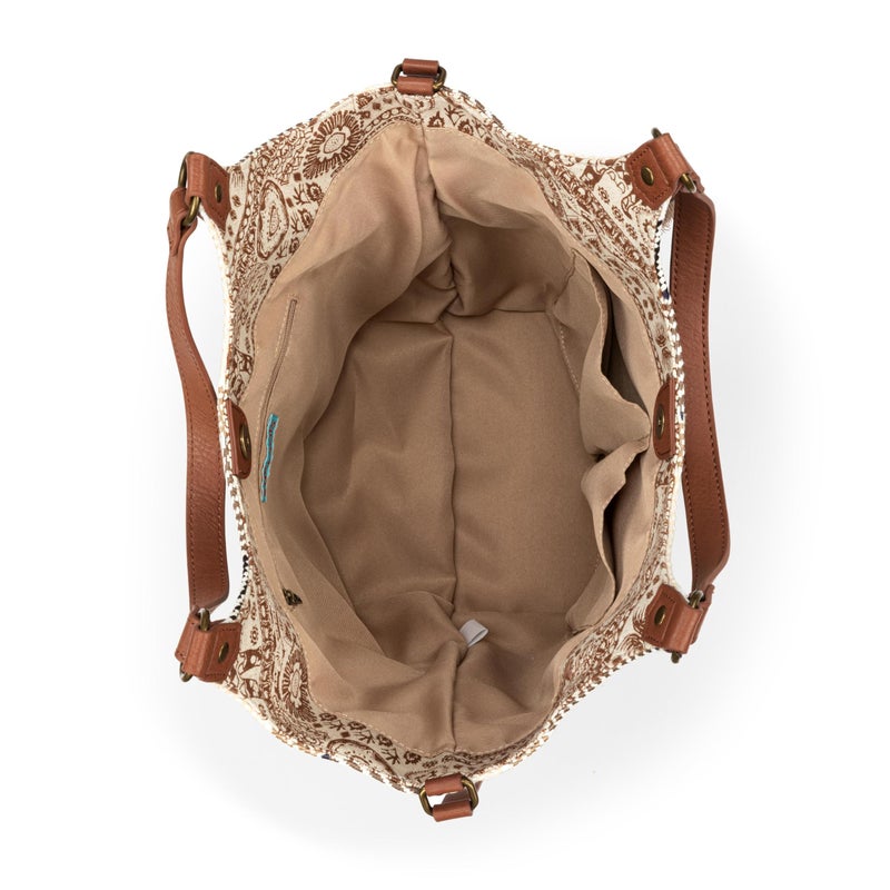 Sakroots Roma Expandable Shopper â€“ Versatile Tote Bag with Expandable Design, Zipper Closure & Multiple Pockets for Work, Travel or Everyday Use - Tobacco Batik Woven - Image 4