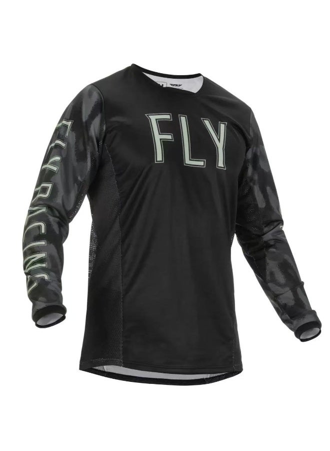 فلاي Racing Black Long-Sleeve Jersey with Camouflage Accents and FLY Logo