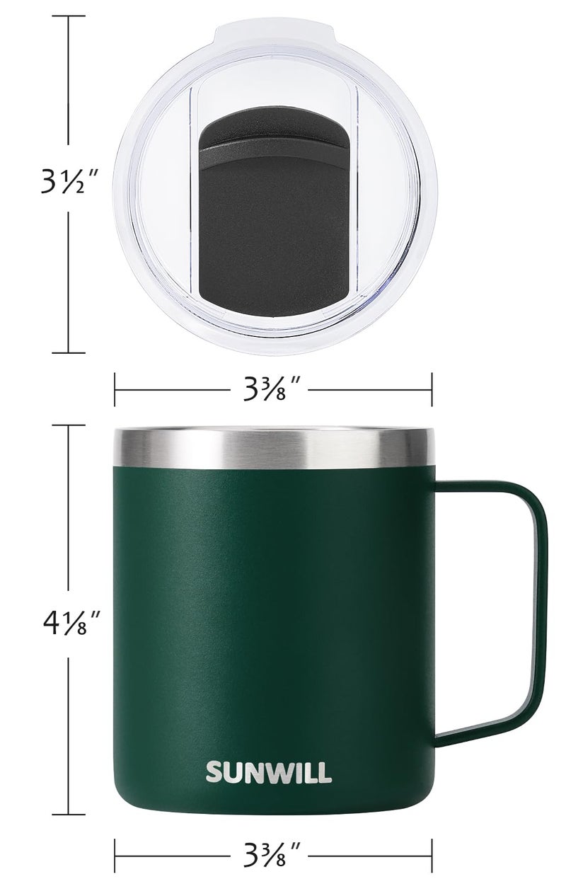 SUNWILL Travel Coffee Mug with Lid, Insulated Cup with Handle, 14 oz Stainless Steel Tumbler for Camping, Office, Outdoor, Powder Coated Forest Green - Image 4