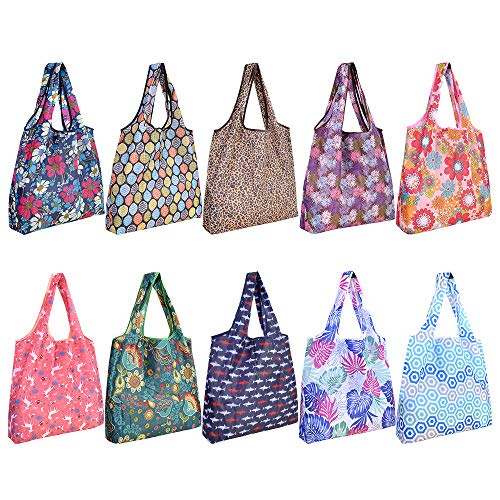 SZUAH 10 Pack Reusable Grocery Shopping Bags, Foldable Shopping Bags Grocery Tote with Attached Pouch,Machine Washable Eco-Friendly. - Image 1