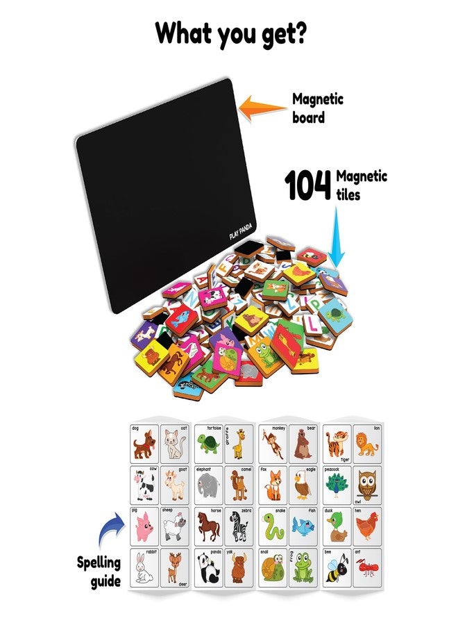 بلاي باندا لعبة بلاي باندا المغناطيسية لتعليم تهجئة أسماء الحيوانات، تتضمن 104 قطعة مغناطيسية، وهي لعبة لوحية مغناطيسية تعليمية للأطفال مع صور وحروف مغناطيسية لتدريب التهجئة. - Image 4