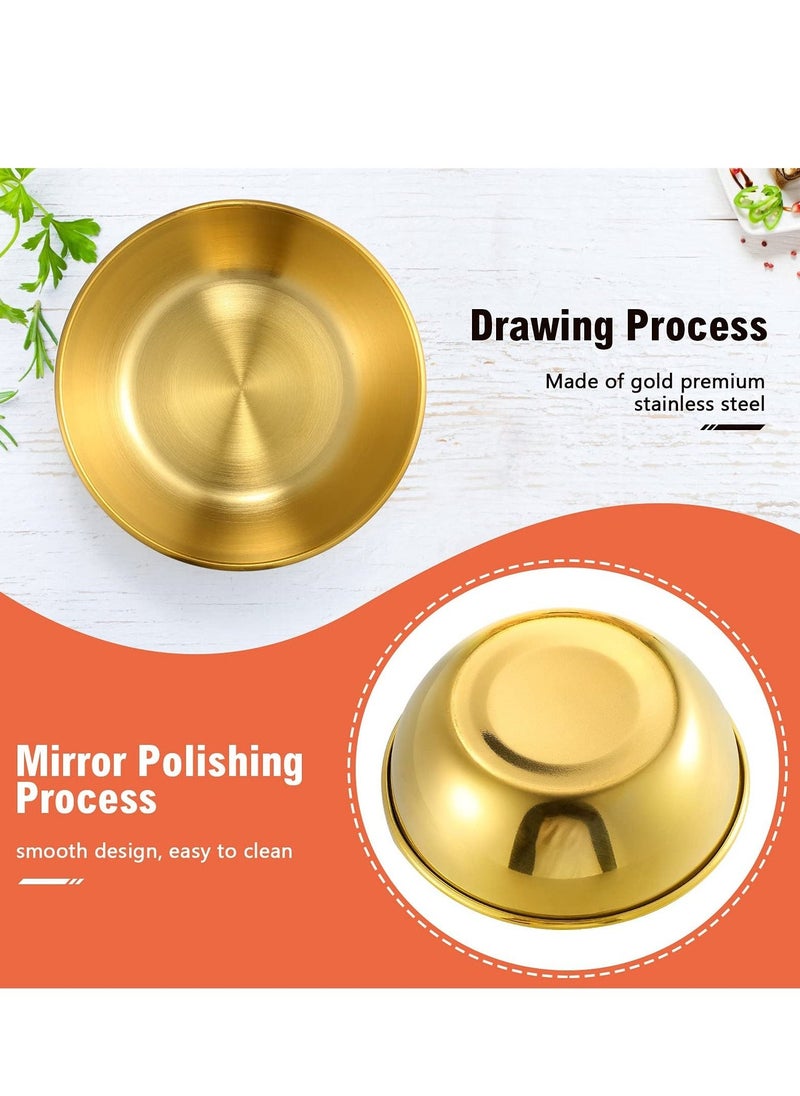 4pcs Stainless Steel Dip Bowls Round Seasoning Dishes Sushi Dipping Bowl Saucers Bowl Mini Appetizer Plates Seasoning Dish Saucer Plates (Gold)  - Image 4