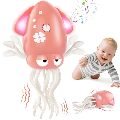 AOTIBO Baby Dancing Octopus Toy for 1 2 3 4 5 Year Old Boy Girl Baby Tummy Time Electric Crawling Octopus Toys 1218 Months Dancing Squid Toy for Walking Toddlers Kids 1st Birthday Gifts Pink - Image 1