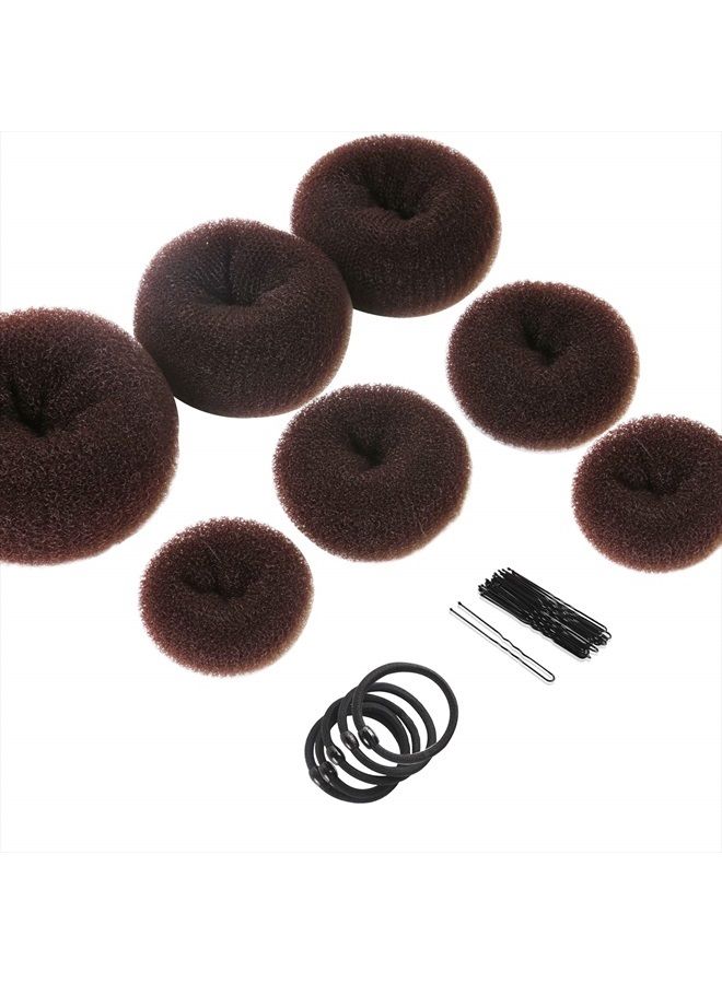 Teenitor صانع كعكة الشعر على شكل دونات 7 قطع، مجموعة صانع كعكة على شكل حلقة من تينيتور مع (1 كبير جداً، 2 كبير، 2 متوسط و2 صغير)، 5 قطع من أربطة الشعر المرنة، 20 قطعة من دبابيس الشعر، بني داكن - Image 1