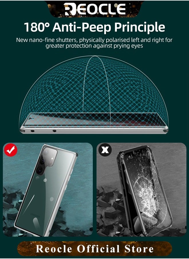 REOCLE - Phone Case Suitable for Samsung S23 Ultra Anti-peeping Metal Mobile Phone Case Lens All-inclusive Protective Case S23 Ultra Self-locking Buckle Anti-shock and Anti-fall - Image 1