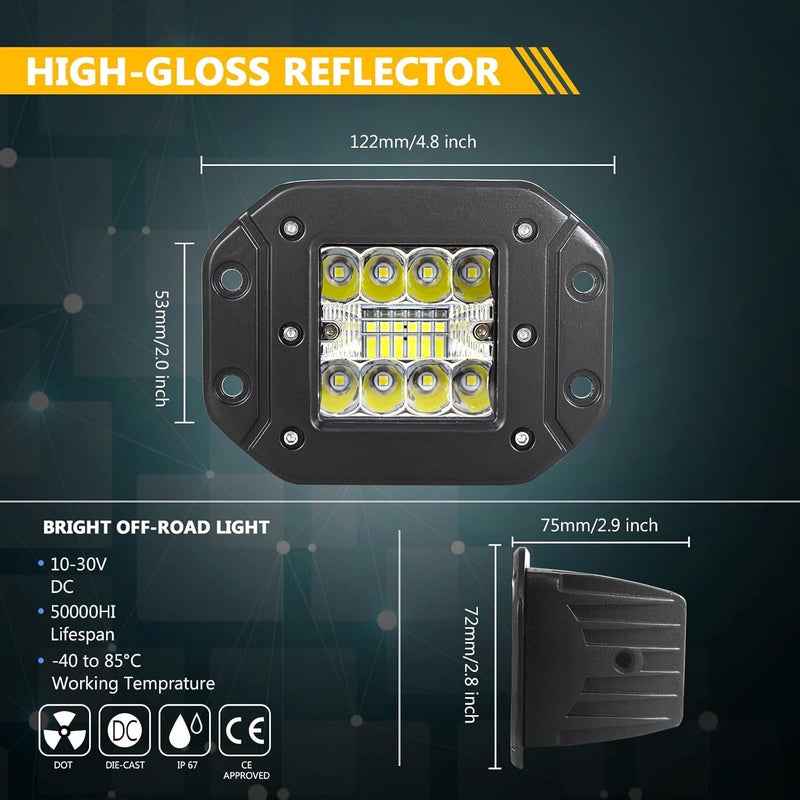 Willpower LED Flush Mount Pods, 2PCS 42W 3 Inch Cube Off Road Driving Spot Beam Work Light Bars Fog Lights for Truck Boat Pickup SUV ATV UTV 12V 24V - Image 2