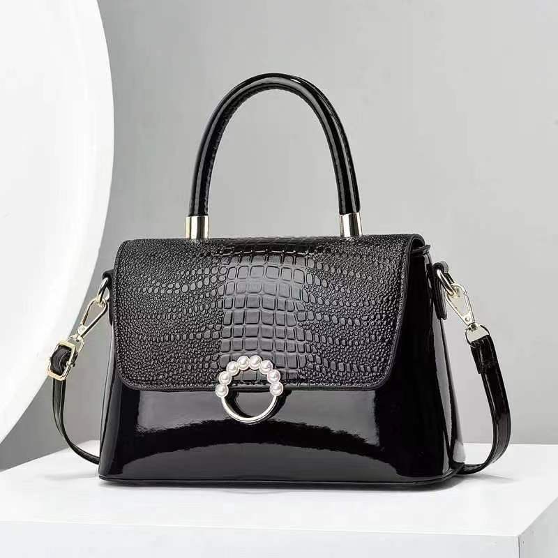 Lizard Pattern Bright Leather Solid Color Retro Light Luxury Shoulder Crossbody Bag Temperament Handbag Women'S Bag