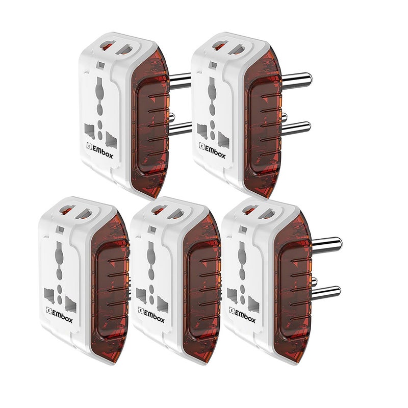 EMBOX مآخذ متعددة 3 دبابيس 240 فولت | محول متعدد مع مؤشر LED | يدعم المقابس 2 دبابيس و 3 دبابيس | مآخذ 3 دبابيس للأجهزة المنزلية والمكتبية | (عبوة من 5) - Image 1